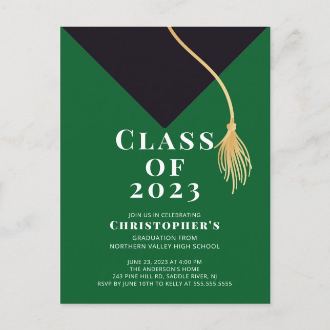 Grad Cap Graduation Party Invitation Postcard (Front)