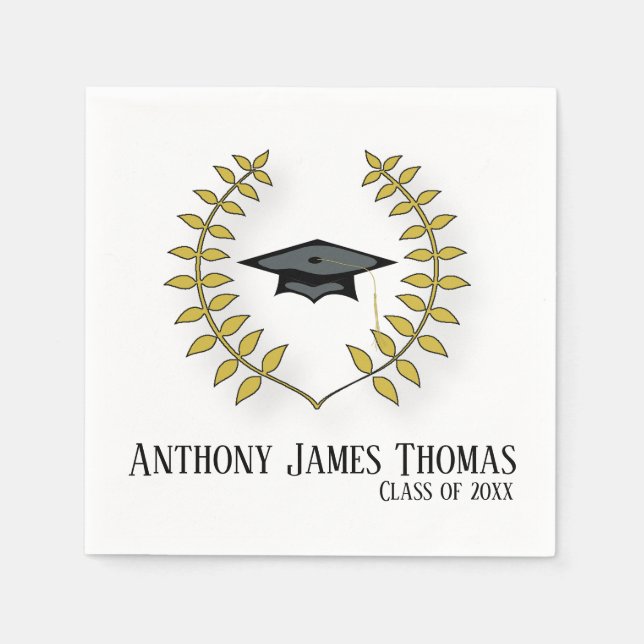 Grad cap & Leaves Standard Cocktail Paper Napkins (Front)
