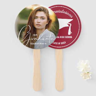 Grad Cap Modern Graduate Photo Crimson Hand Fan