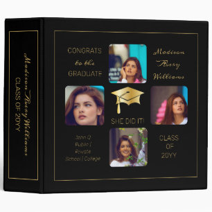 Grad Cap Multiple Photo Graduate Black Keepsake Binder