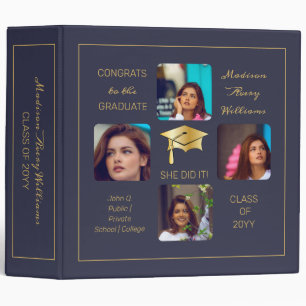 Grad Cap Multiple Photo Graduate Dk Blue Keepsake Binder