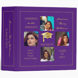 Grad Cap Multiple Photo Graduate Purple Keepsake Binder