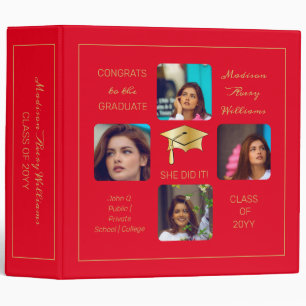 Grad Cap Multiple Photo Graduate Red Keepsake Binder