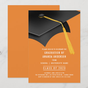 Grad Cap Orange Graduation Party Invitation