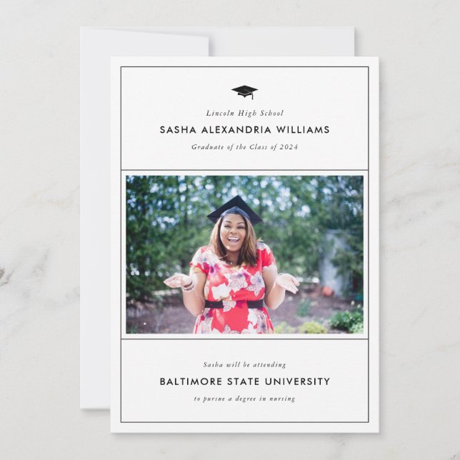 Grad Cap Photo Combo Announcement and Invitation (Front)
