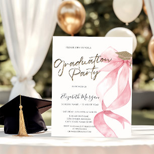 Grad Cap Pink Bow Your Photo Graduation  Invitation