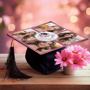 Grad Cap Pink Florals She Did It 4 Photo Collage