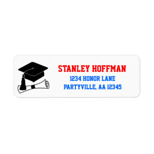 Grad Cap Red and Blue Graduation Address