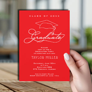 Grad Cap Red Graduation Party Invitation