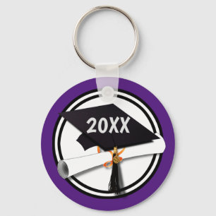 Grad Cap School Colours Black Purple Keychain