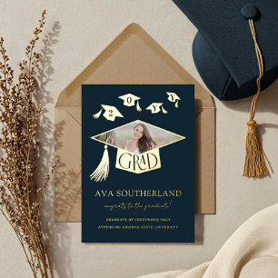Grad Cap Tassel Photo Graduation Foil Announcement