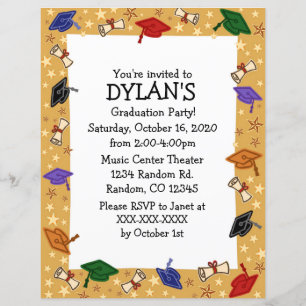 Grad cap theme graduation party flyer invitations