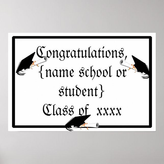 Grad Cap Tilt w/ School Colors Poster (Front)