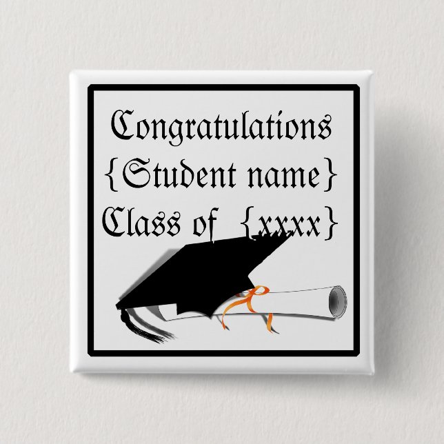 Grad Cap Tilt w/ School Colours 2 Inch Square Button (Front)