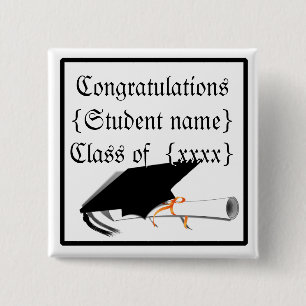 Grad Cap Tilt w/ School Colours 2 Inch Square Button
