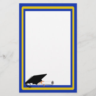 Grad Cap Tilt w/ School Colours Blue And Gold Stationery
