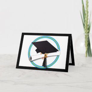 Grad Cap w/Diploma - School Colours Gold & Lt Blue Card