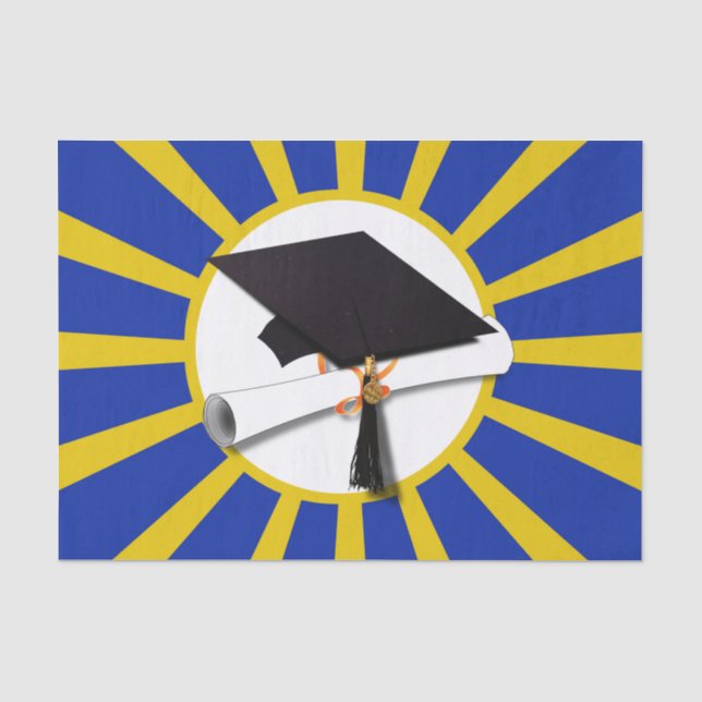 Grad Cap with Blue and Gold Tissue Paper (Front)