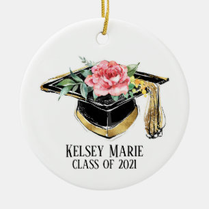Grad Cap With Flowers Graduation Keepsake Ceramic Ornament