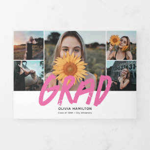 Grad Casual Brush Photo Tri-Fold Announcement
