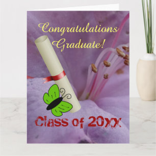 Grad Class Fancy Personalize Name Floral Butterfly Card
