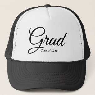 Grad class of 2022 black white custom script text trucker hat