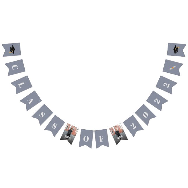Grad Class of 2022 Graduation Photo Modern Bunting Flags (All)
