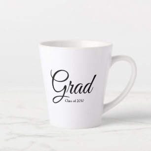 Grad class of 2024 black white custom script text latte mug