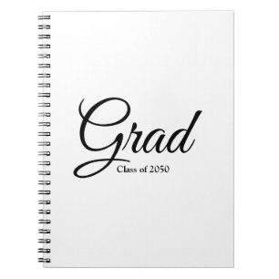 Grad class of 2024 black white custom script text notebook