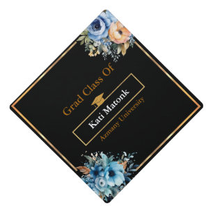 Grad class of 2024 custom template black gold graduation cap topper