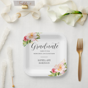 Grad Class of 2024 Floral Graduation Party  Paper Plate