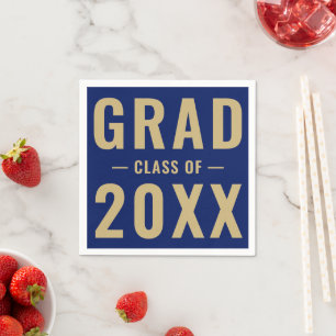 Grad class of 2024 gold blue modern typography napkin