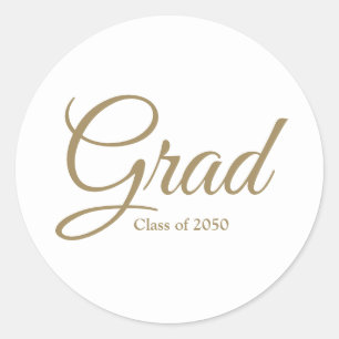Grad class of 2024 gold white custom script text classic round sticker