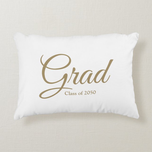 Grad class of 2024 white gold custom script text accent pillow (Front)