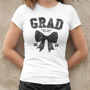 Grad Class of 2025 Black Bow Graduation Year T-Shirt