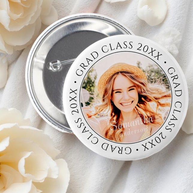Grad Class of 20XX Modern Simple Custom Photo 2 Inch Round Button (Creator Uploaded)