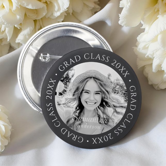 Grad Class of 20XX Simple Modern Custom Photo 2 Inch Round Button (Creator Uploaded)