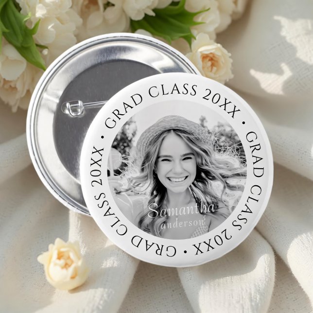 Grad Class of 20XX Simple Modern Custom Photo 2 Inch Round Button (Creator Uploaded)