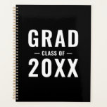 Grad class of black white custom modern typography planner<br><div class="desc">Grad class of black and white custom modern typography planner. Fully customizable white text on black plain solid colour background. Available in many colours. All colours are editable. Great for kindergarten, elementary school, middle school, high school and college. Check the rest of the collection for additional matching and coordinating graduation...</div>