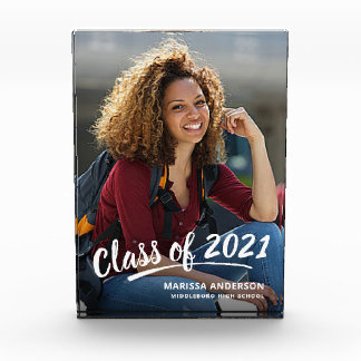 Grad Class Of Modern White Brush Script Photo Block