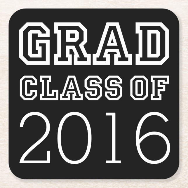 Grad Class Of Square Paper Coaster (Front)