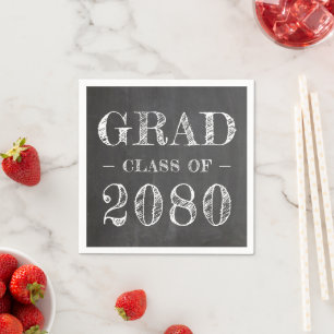 Grad class year chalkboard handwritten typography  napkin