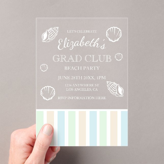 Grad Club Beach Party Acrylic Invitations (Insitu (Handheld))