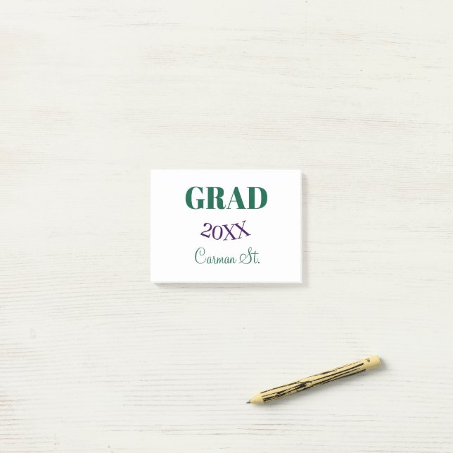 grad congrats green purple bold year 20XX graduate Post-it Notes (On Desk)