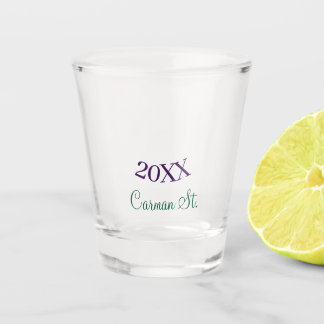grad congrats green purple bold year 20XX graduate Shot Glass