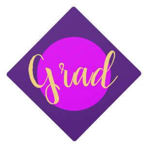 GRAD Cool Fun Bright Tropical Pink Purple Art  Graduation Cap Topper