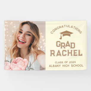 Grad Cute Yellow Floral Graduate Graduation Party Banner