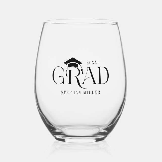 Grad Elegant Black Typography Stemless Stemless Wine Glass (Front)