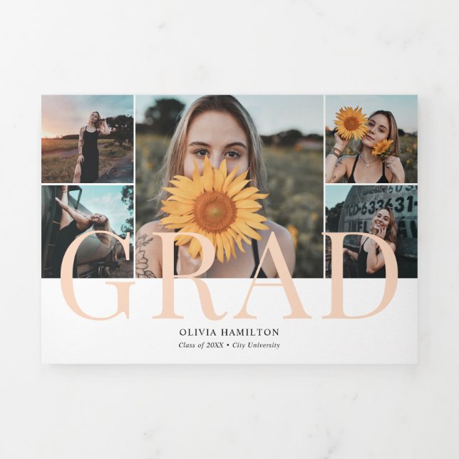 Grad Elegant Photo Collage Tri-Fold Announcement (Cover)