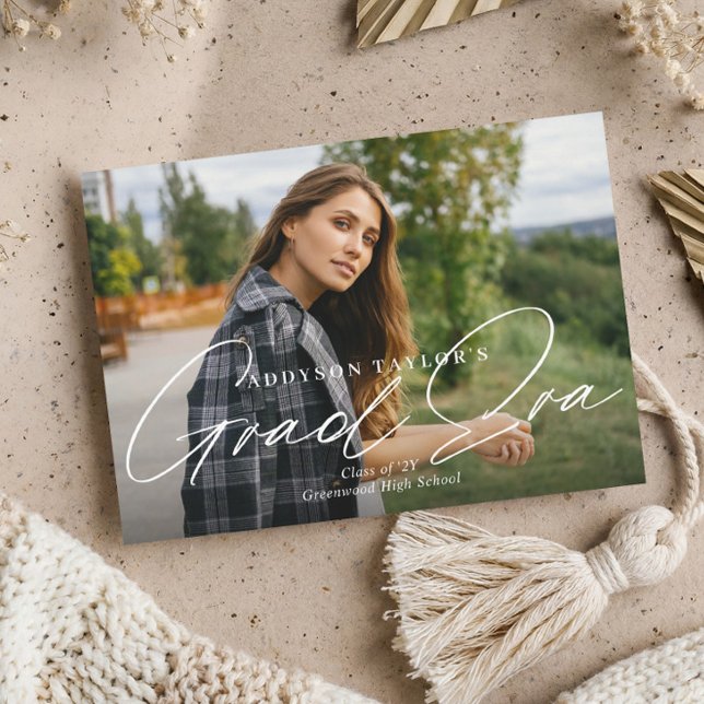 Grad Era Script Minimal Elegant Graduation Photo Announcement (Grad Era Script Minimal Elegant Graduation Photo Announcement)